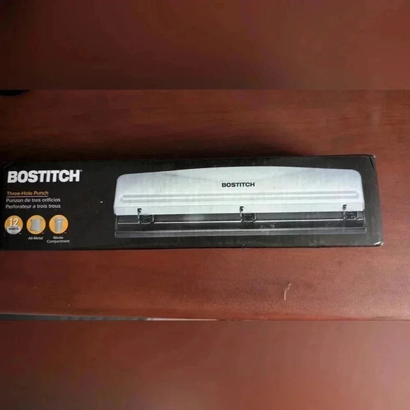 Bostitch Office Premium 3 Hole Punch, 12 Sheet Capacity, Metal, Rubber Base (NWT - Picture 1 of 9